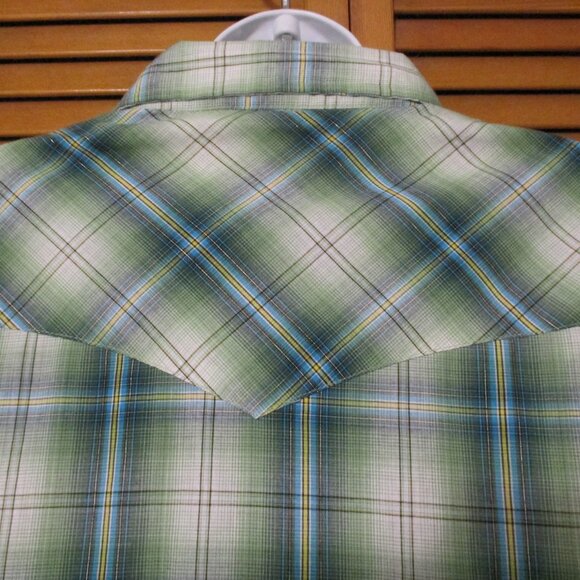 Wrangler Women's top Retro Western, faux pearl snaps green & blues size XXL - Picture 9 of 10